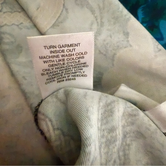 7th Ave Design Studio New York & Company Blue and Gold Patterned Peplum Blouse - Picture 7 of 7